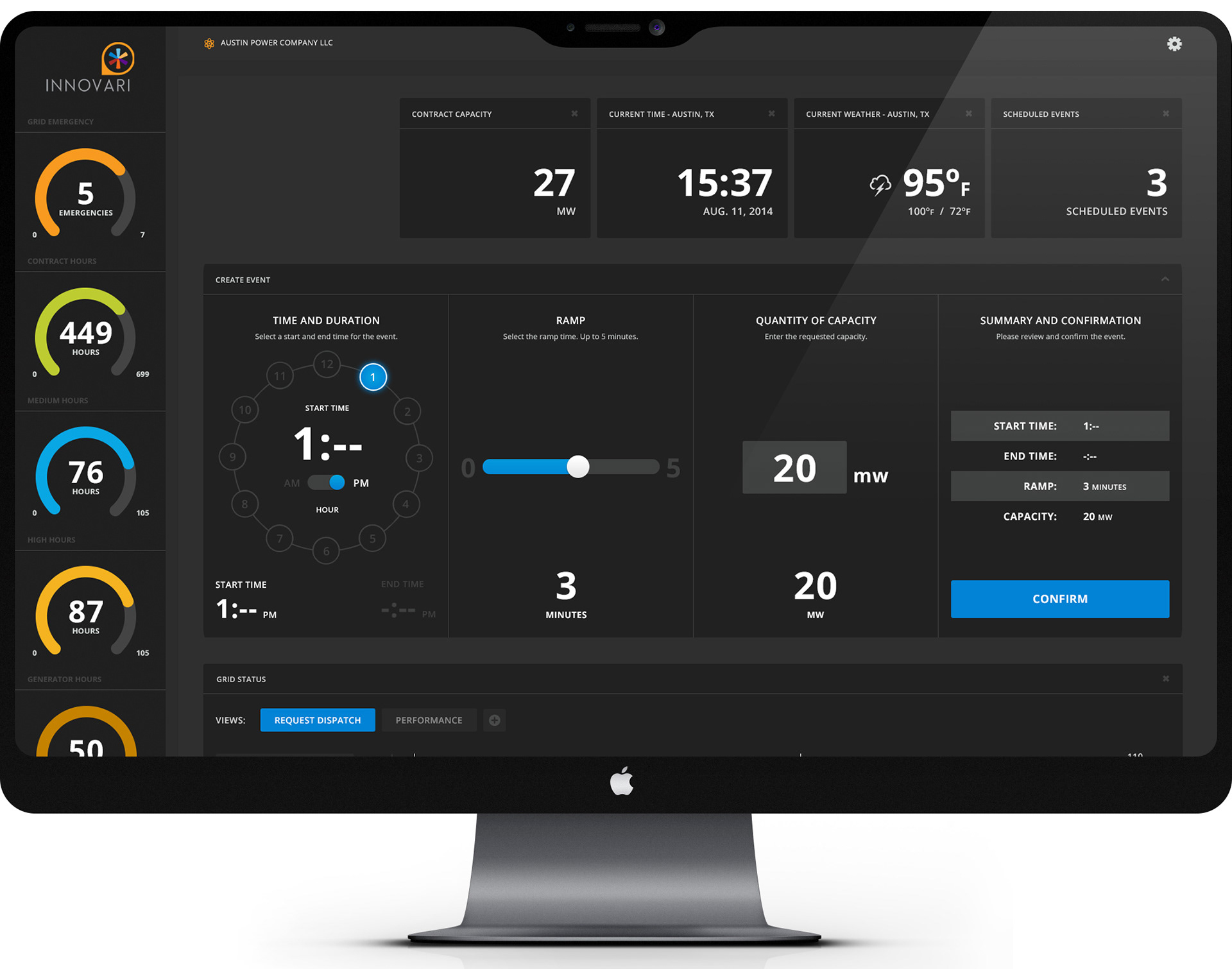 Innovari power grid management interface designed for Network Operation Centers